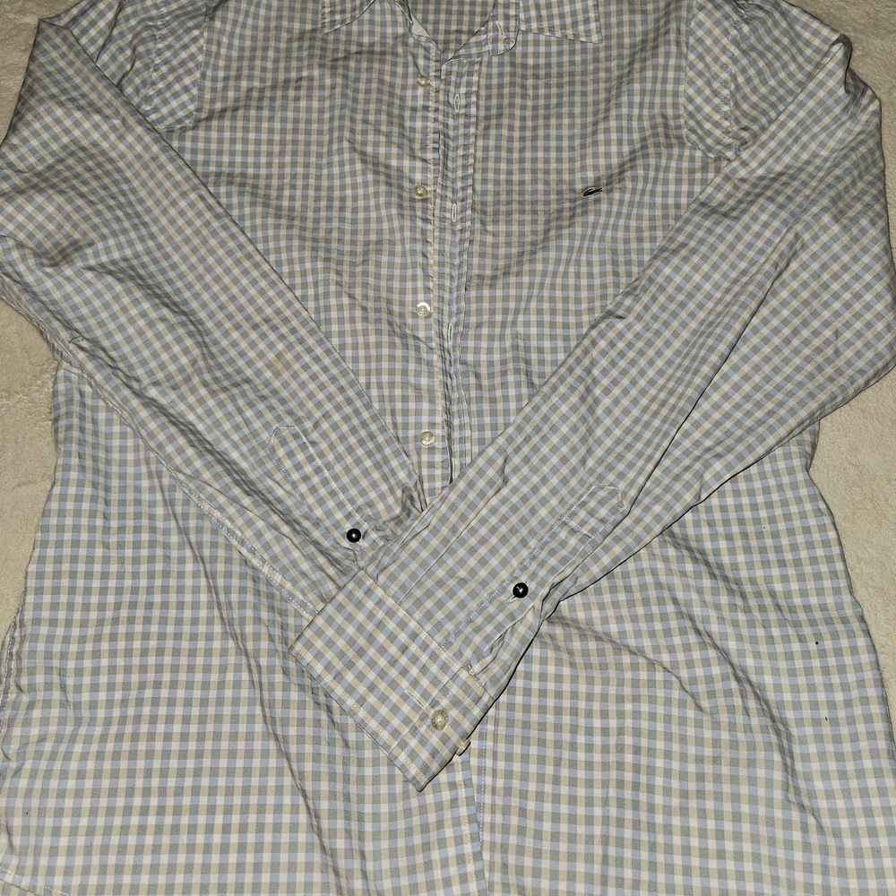 Lacoste Men's Blue and White Checkered Shirt